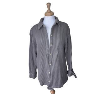 MATE THE LABEL Organic Waffle Long Sleeve button up shirt Brick Gray Size Medium
